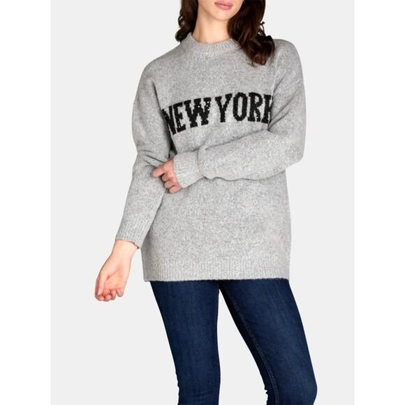 Madden NYC Oversized Gray New York Crew Neck Sweater women’s size XS - Picture 1 of 8